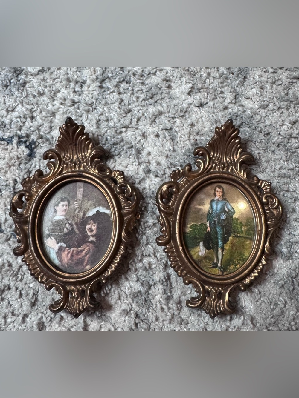 Ornate Bronze-Tone mini baroque style prints with easel backs